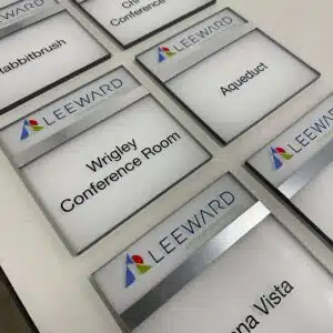 A collection of room signs for Leeward Renewable Energy