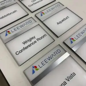 A collection of room signs for Leeward Renewable Energy
