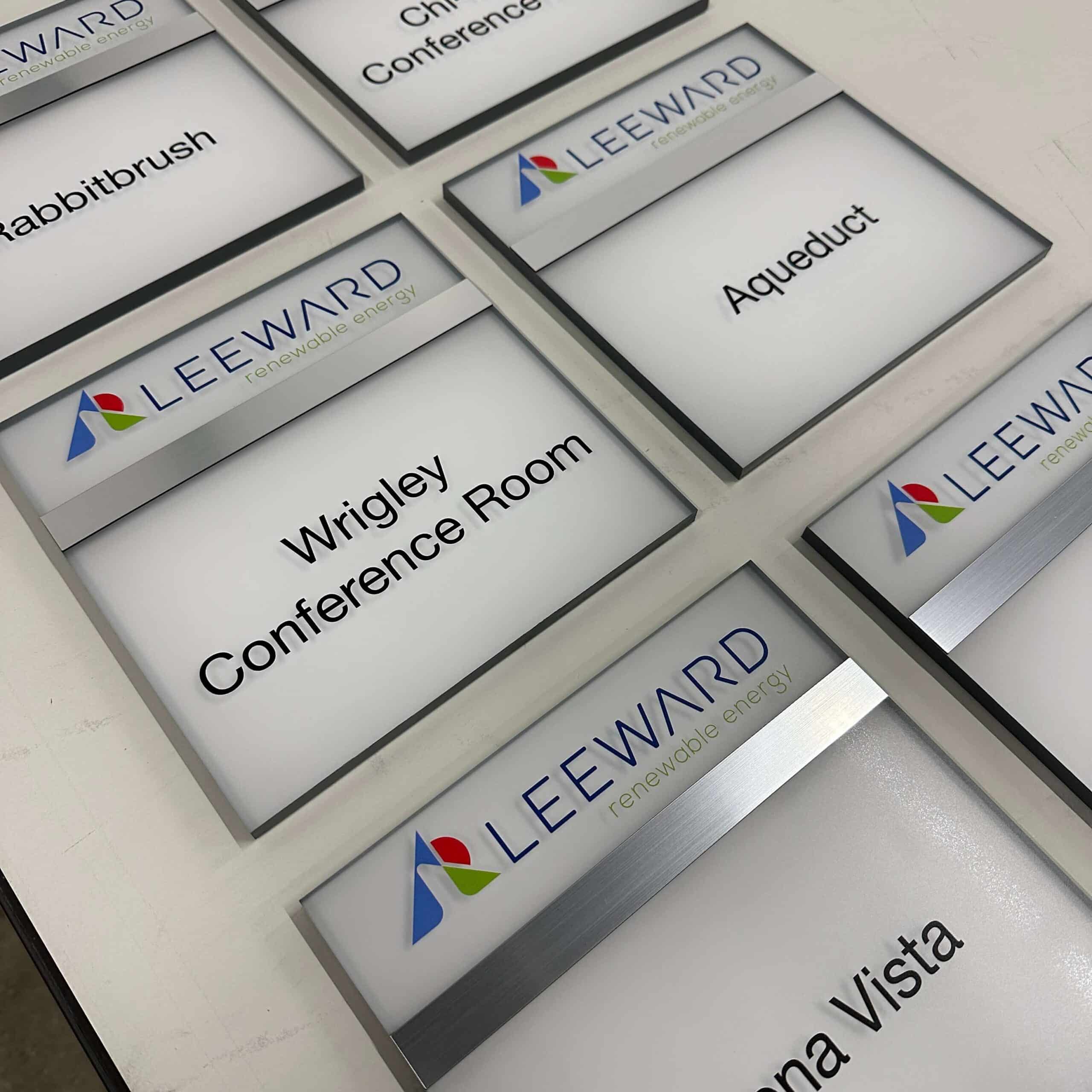 A collection of room signs for Leeward Renewable Energy